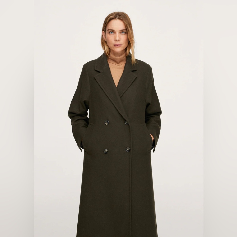MANGO Women's Double-Breasted Olive Coat
